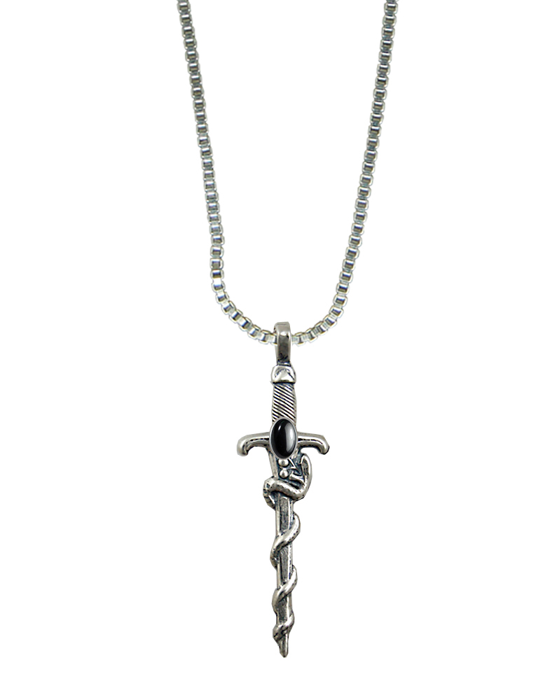 Sterling Silver Snake Sword Pendant With Hematite